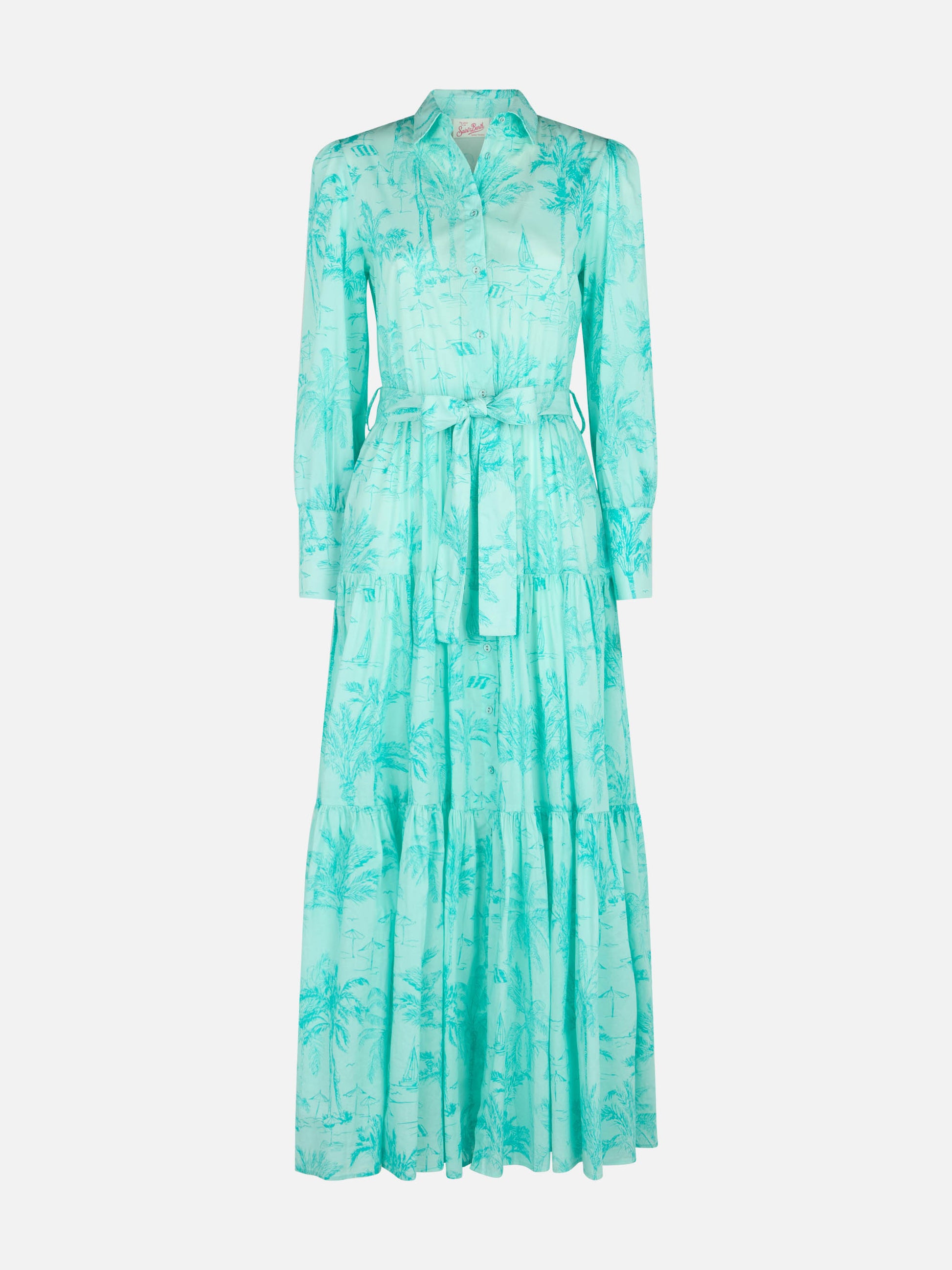 Woman water green toile de jouy cotton dress Jensen - MC2 Saint Barth