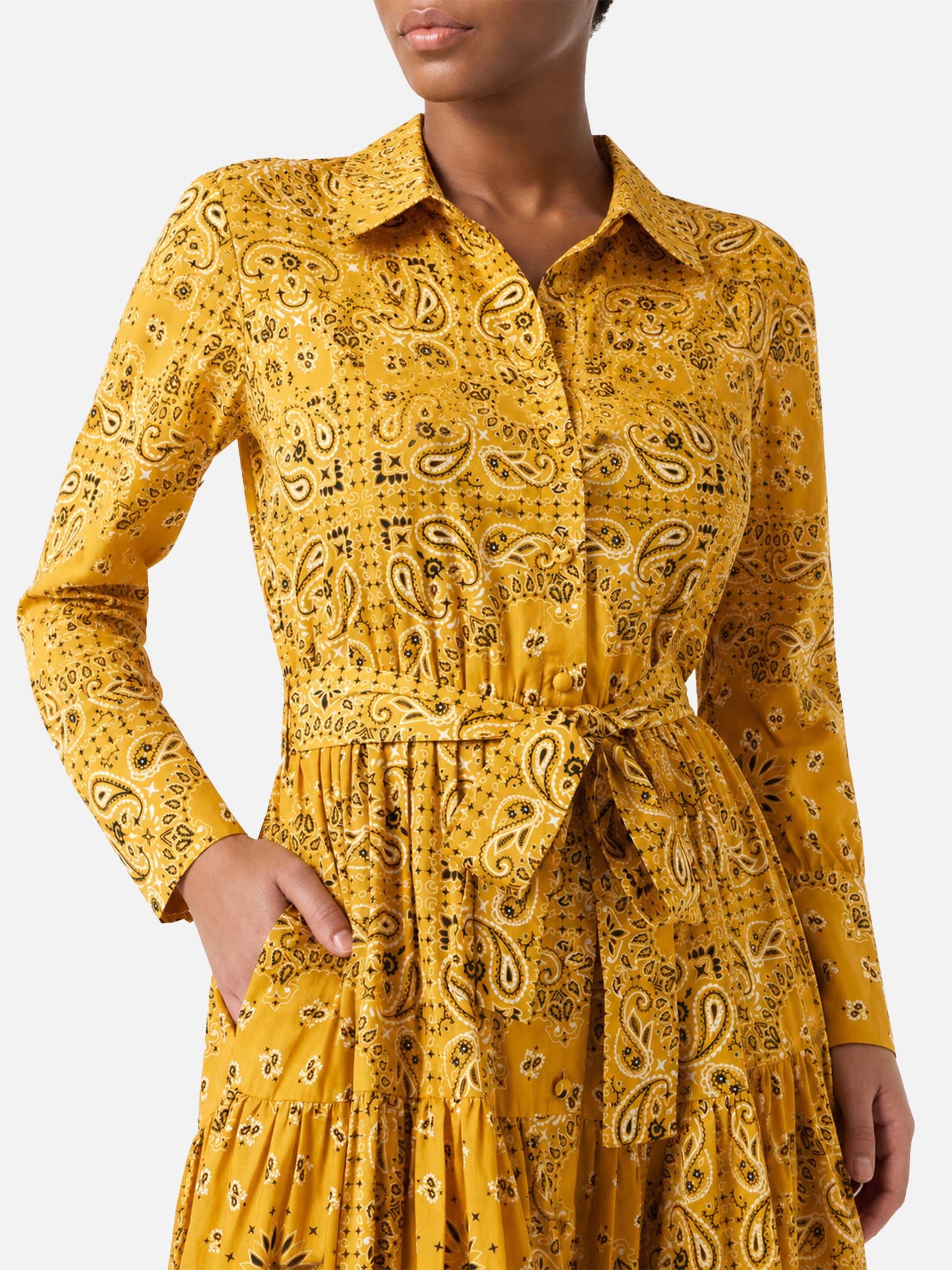 Ochre Jensen cotton long dress with bandana print