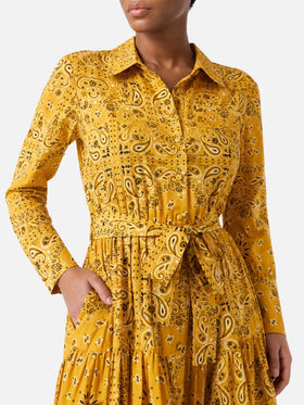 Ochre Jensen cotton long dress with bandana print
