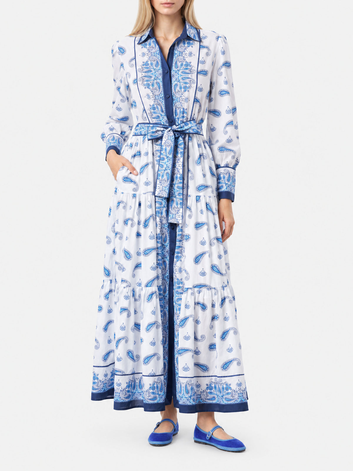 Robe Jensen en coton à motif cachemire bleu 