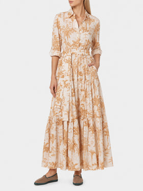Jensen cotton long dress with Toile de Jouy print