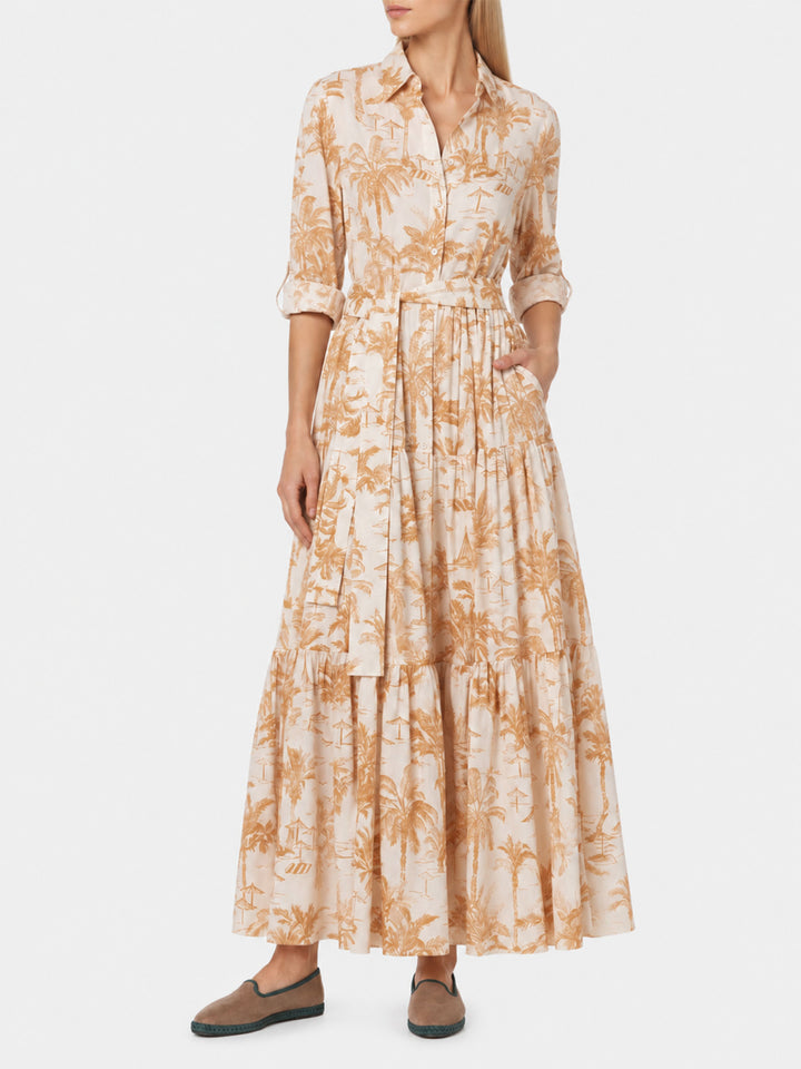 Vestido largo Jensen de algodón con estampado Toile de Jouy 