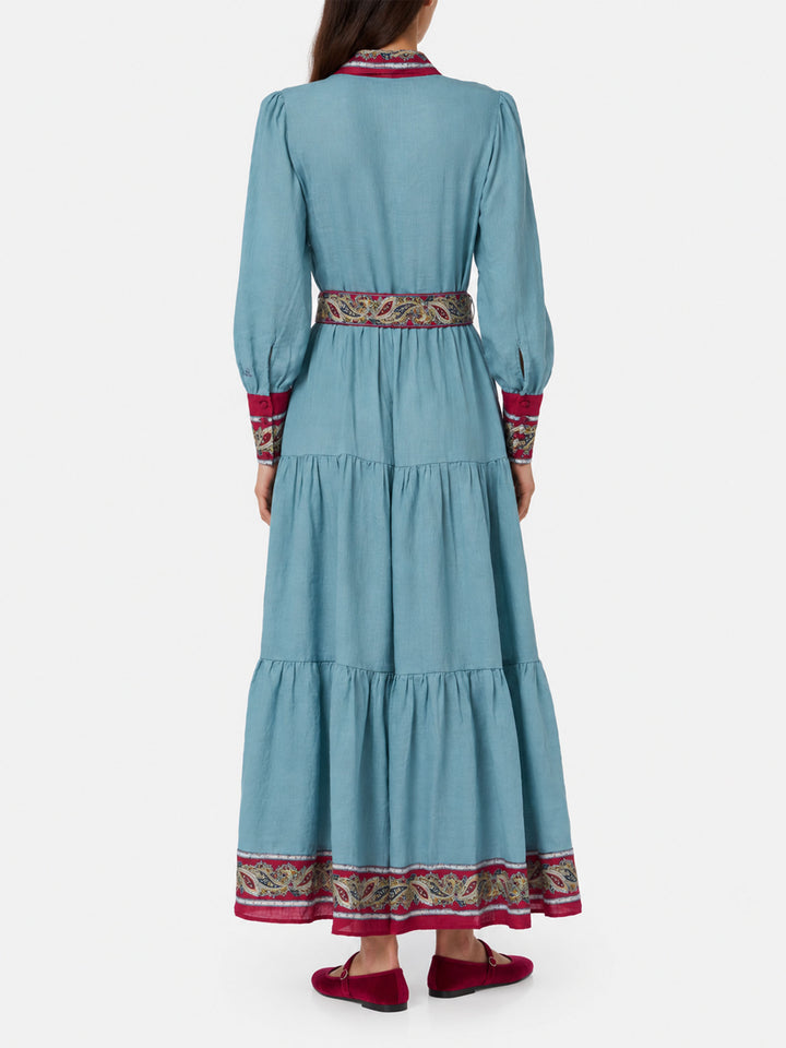 Hellblaues Jensen Leinenkleid mit Paisley-Muster 