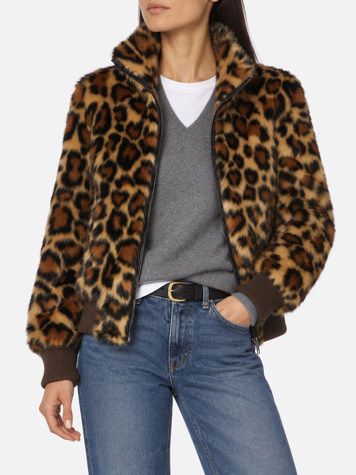 Janette brown furry jacket with animal heart print