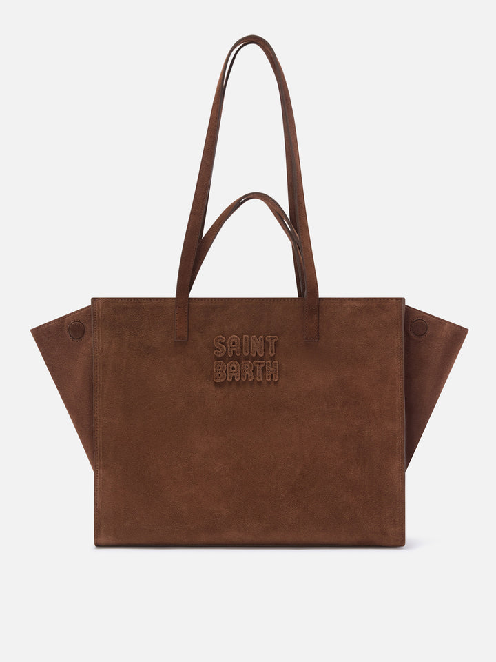 Grand sac Jour en daim marron avec broderie logo 