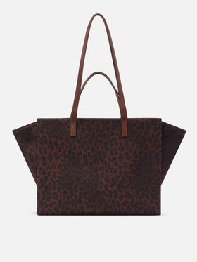 Bolso Large Jour de denim con estampado de leopardo y asas de ante 