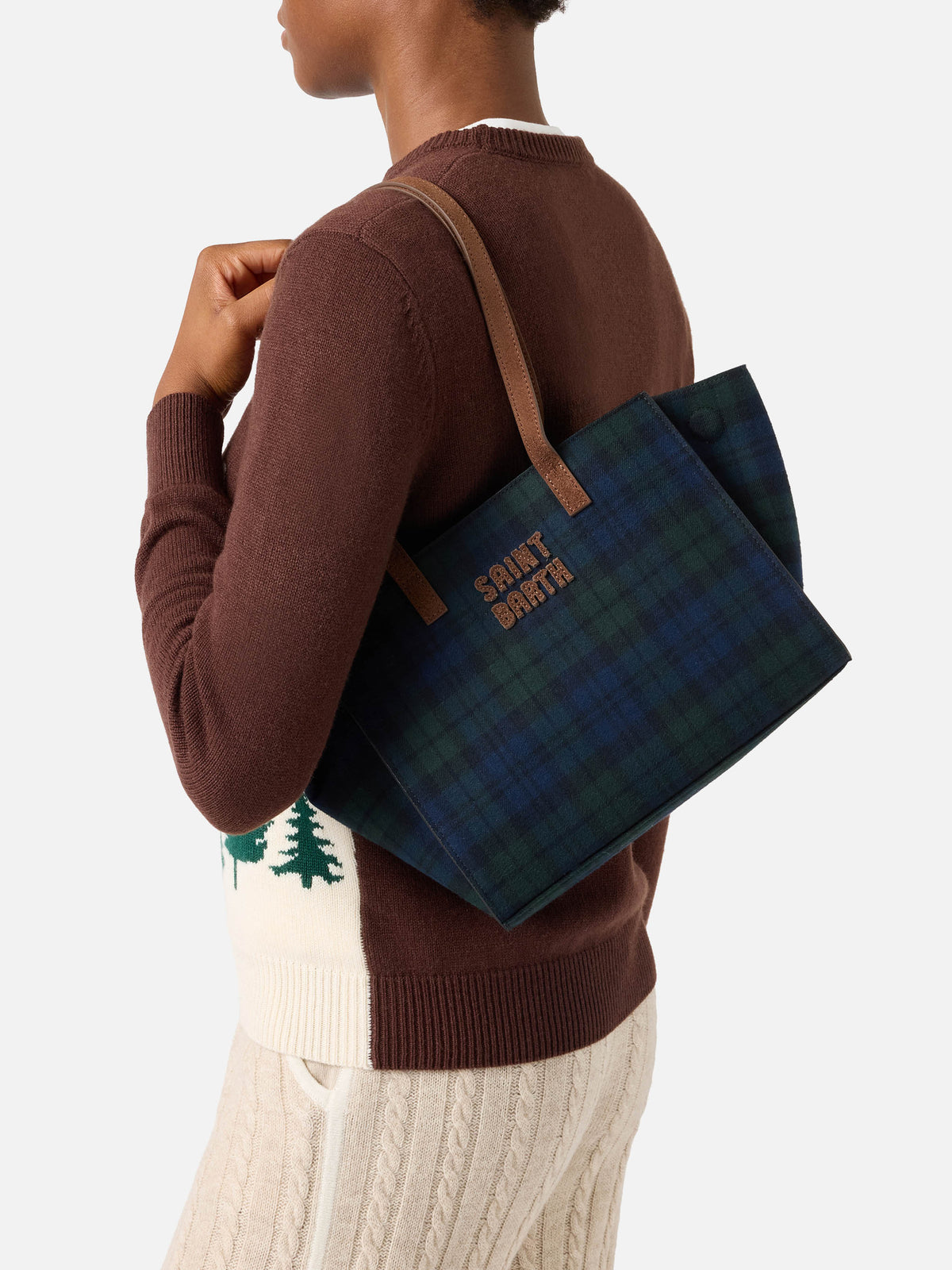 Bolso Jour mediano con estampado tartán y asas de ante 