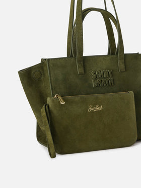 Medium Jour Wildledertasche in Military-Grün mit Logo-Label 