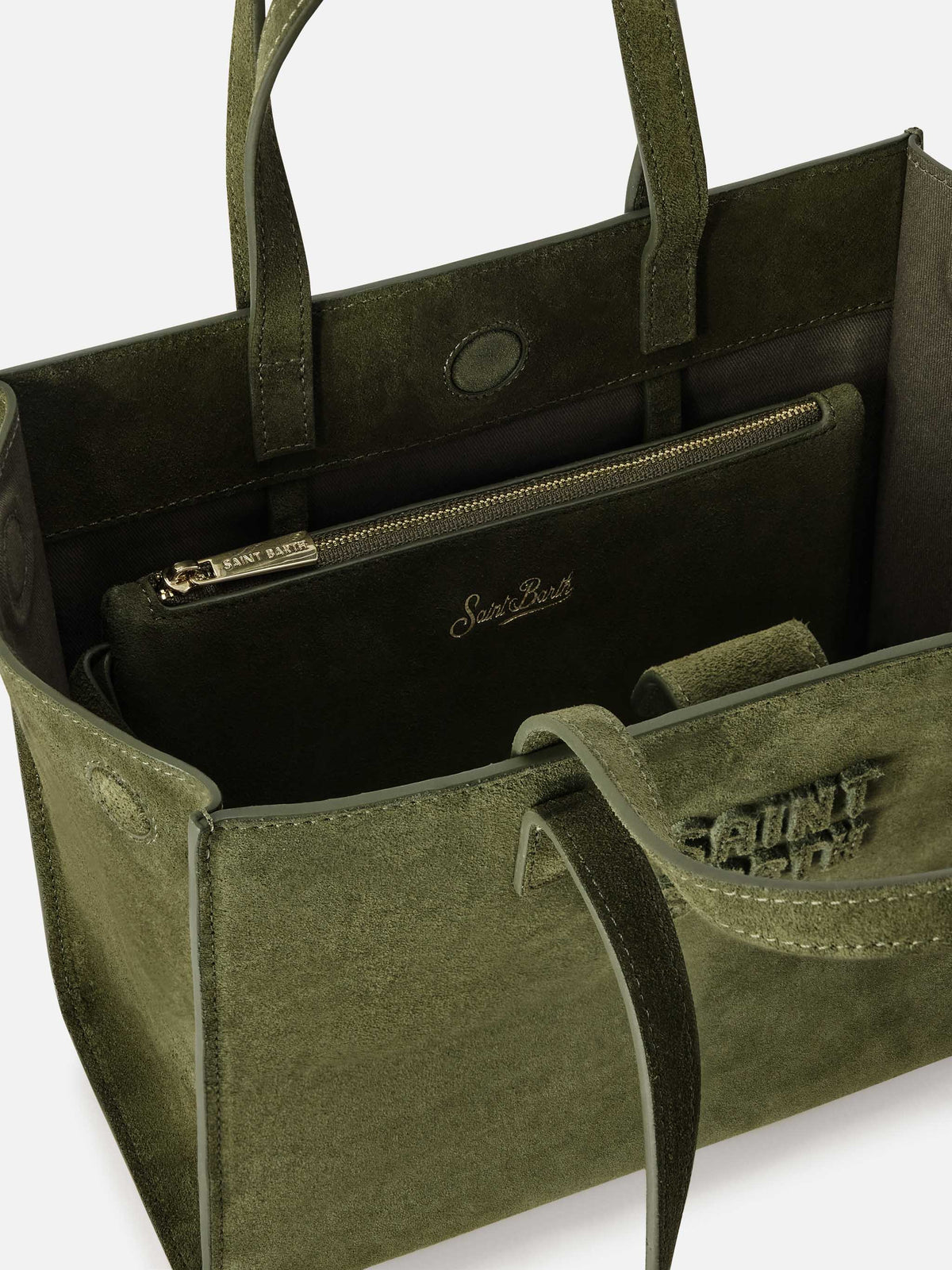 Medium Jour Wildledertasche in Military-Grün mit Logo-Label 