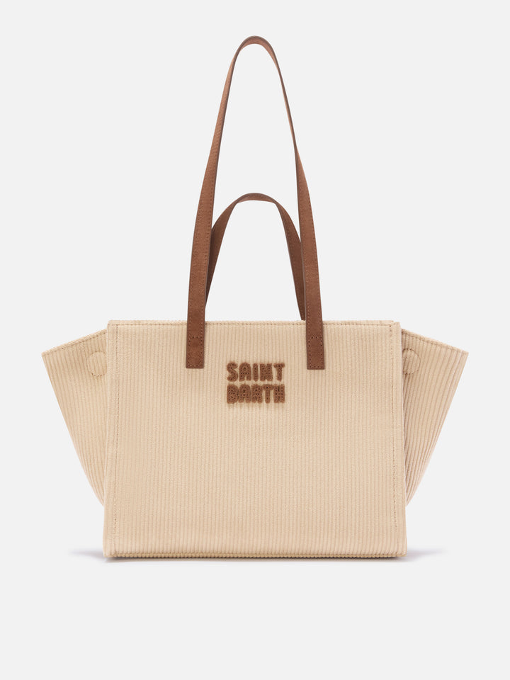 Beige Medium Jour corduroy bag with suede handles