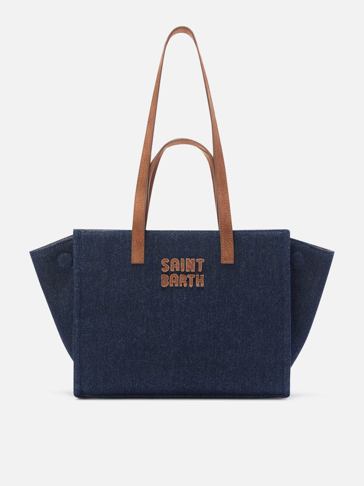 Blue Medium Jour denim bag with suede handles