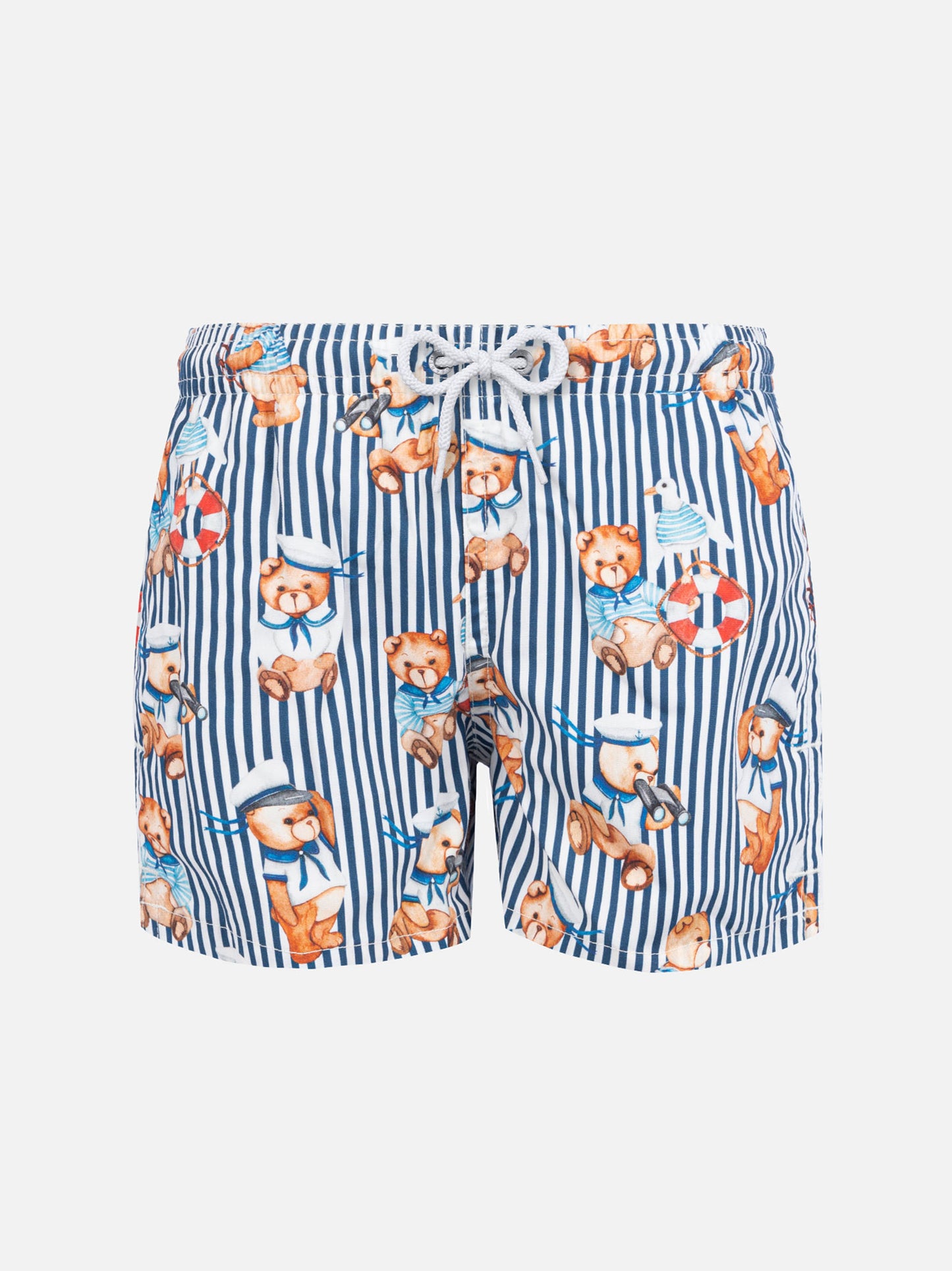 Jungen-Badeshorts aus Baumwolle mit Matrosenbären-Print