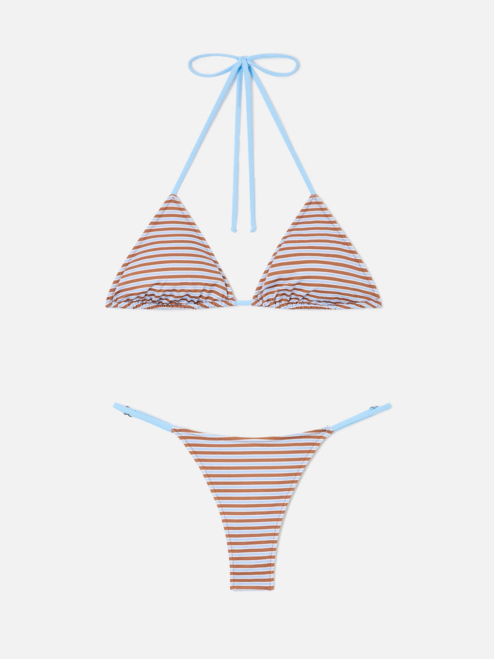 Light blue and brown striped Joleah String bikini