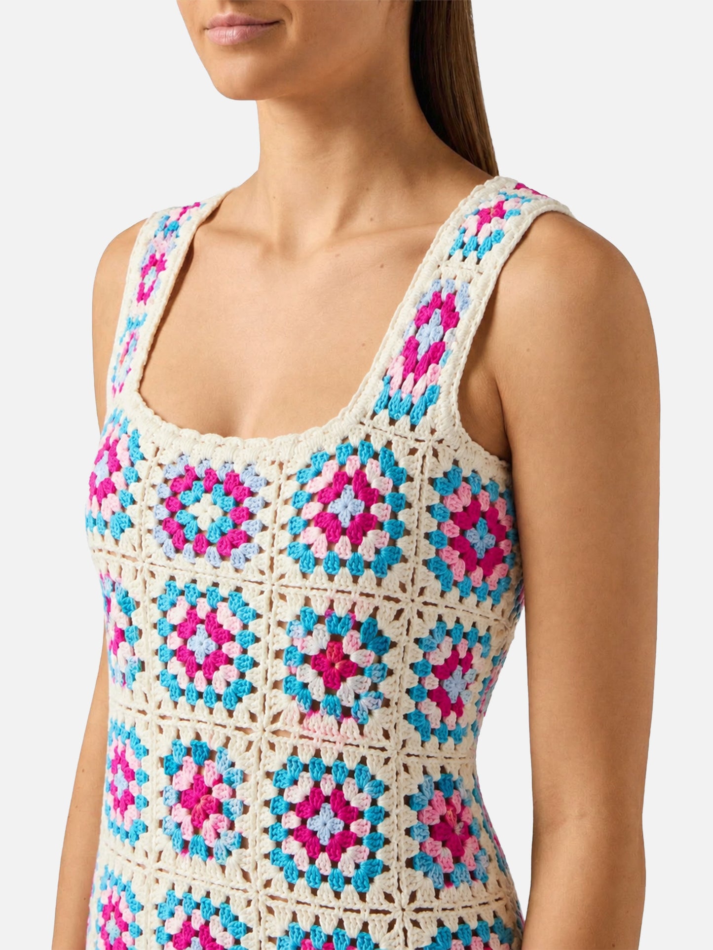 Mehrfarbiges Jaisal Häkelkleid aus Baumwolle 