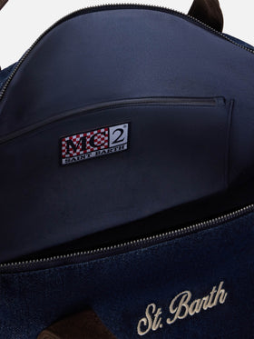 Blue Bolsa de viaje de denim Jetleg con bordado del logo 