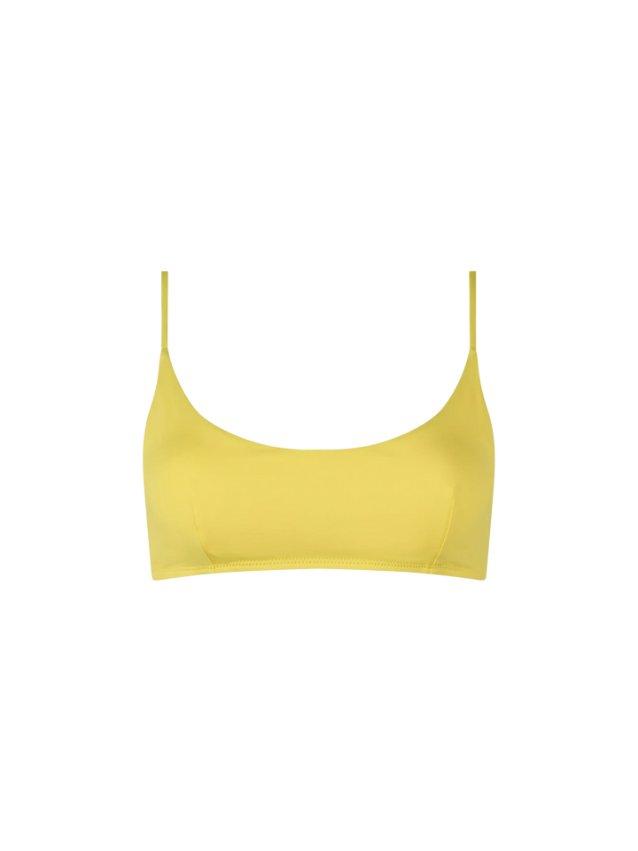 Woman pale yellow bralette beach top Judy