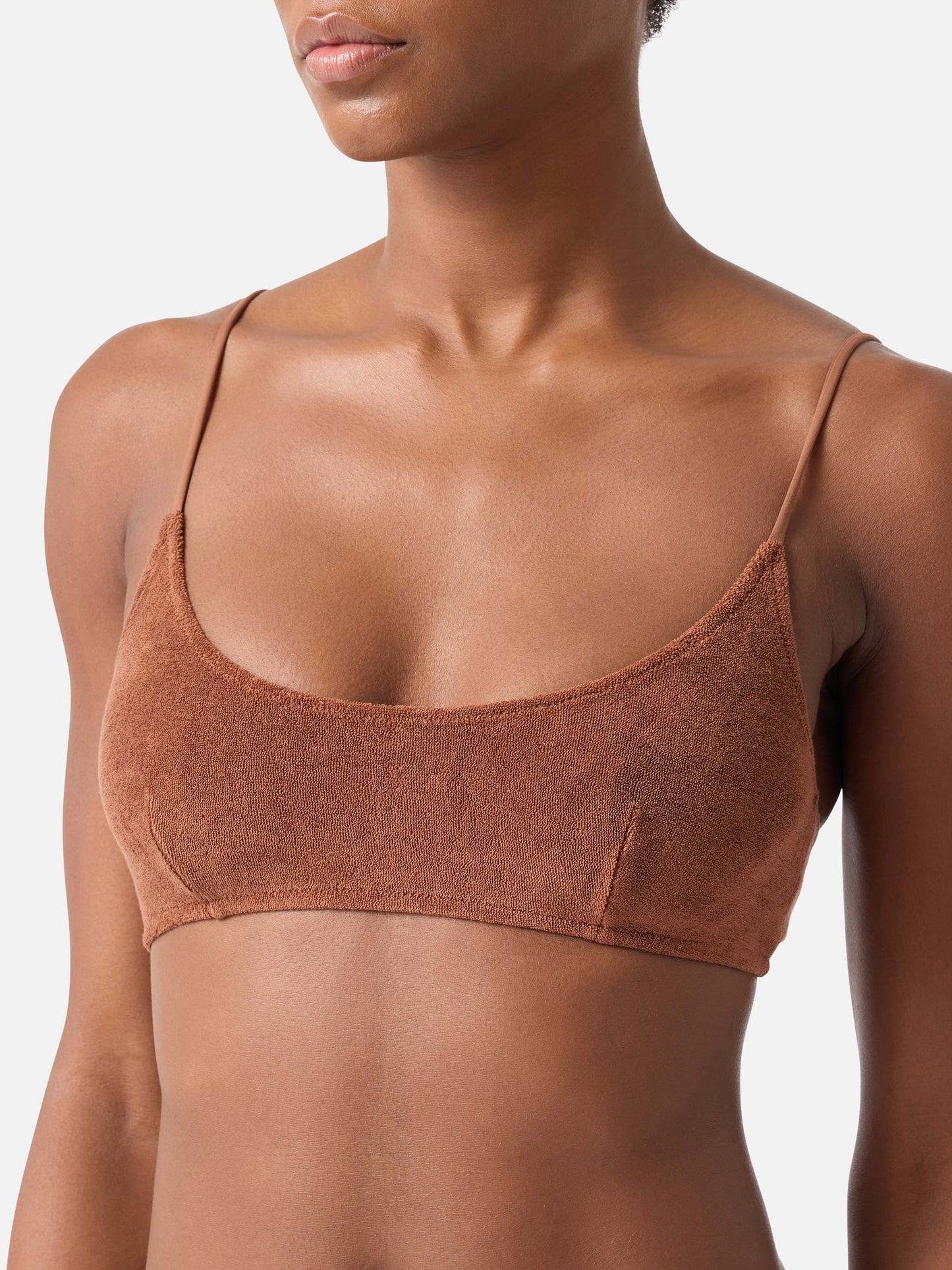 Braunes Judy Bikini-Oberteil aus Frottee in Bralette-Form 