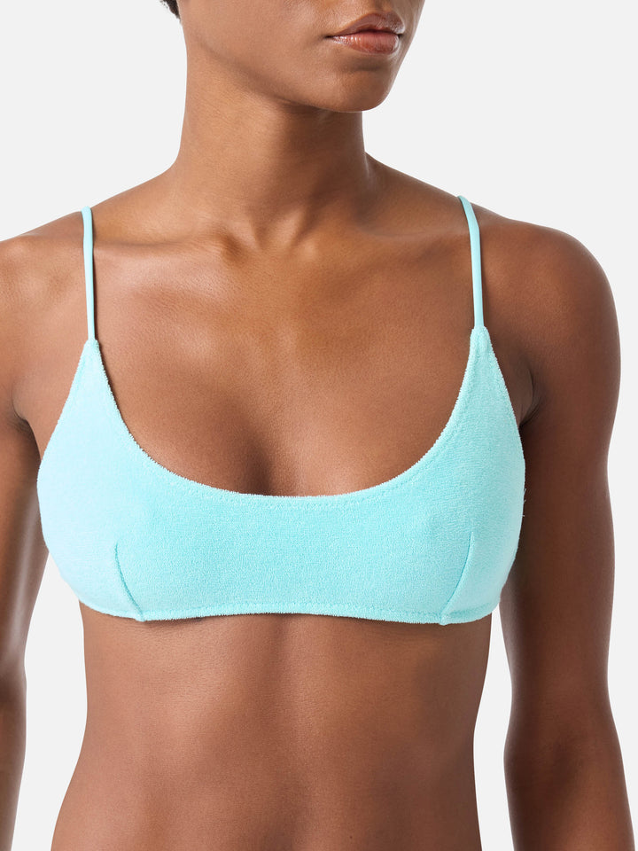 Judy water green terry bralette bikini top