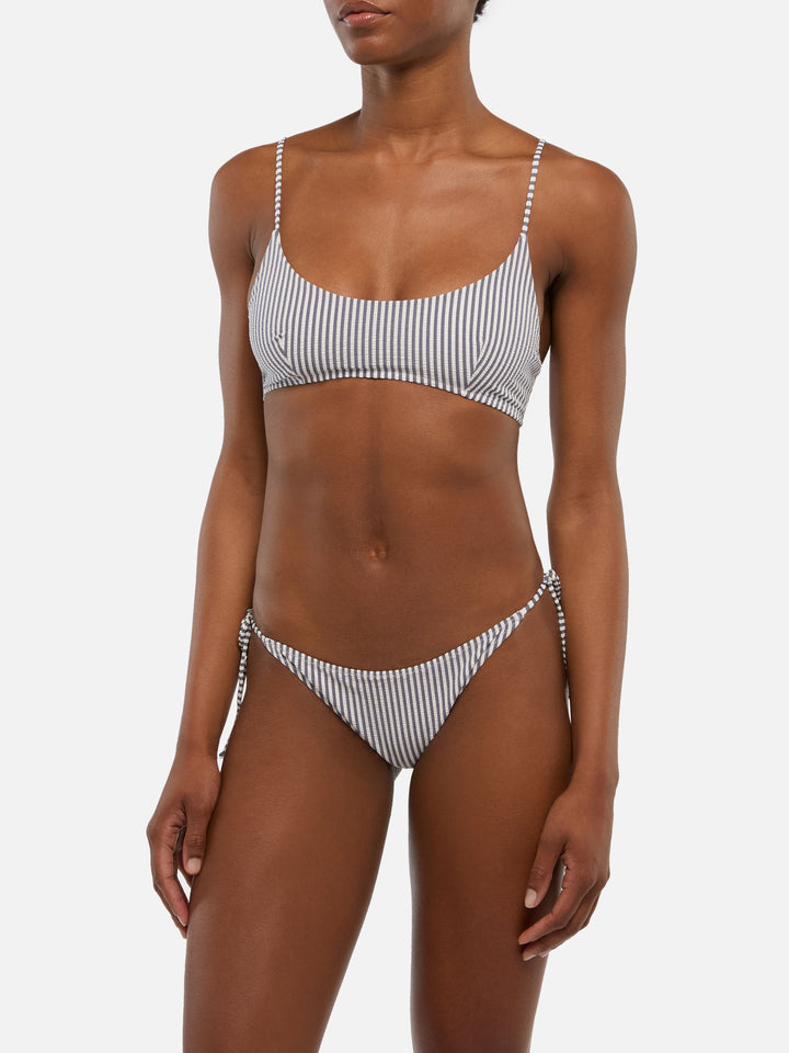 Virgo classic swim briefs with striped print                                   - Judy seersucker bralette top with striped print