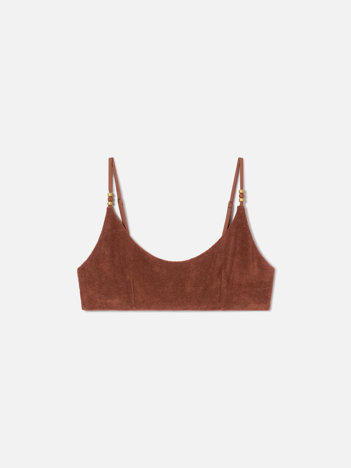 Brown Judy terry bralette bikini top with charms