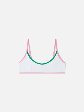White Judy String terry bralette bikini top with piping