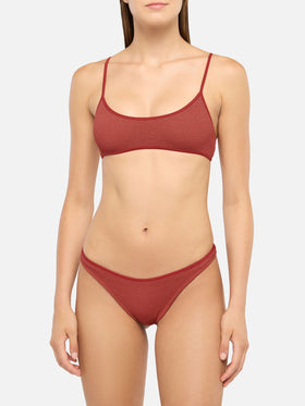 Bikini bralette Judy Naomi con slip sgambati in tessuto crinkle arancione ruggine