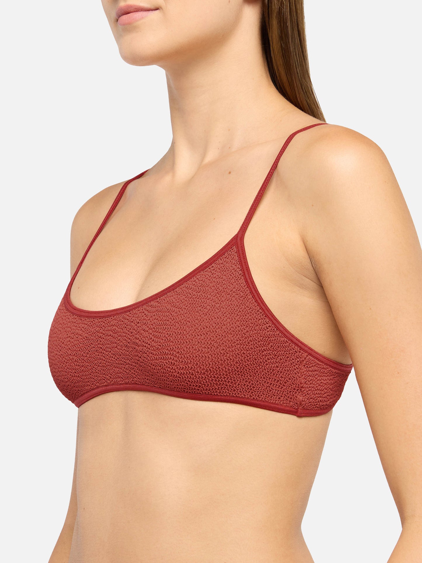 Bikini bralette Judy Naomi con slip sgambati in tessuto crinkle arancione ruggine