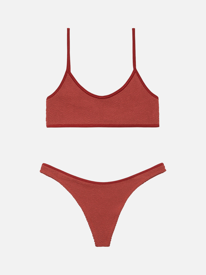 Naomi rostorangefarbene freche Badehose - Judy rostorangefarbenes Crinkle-Bralette-Oberteil
