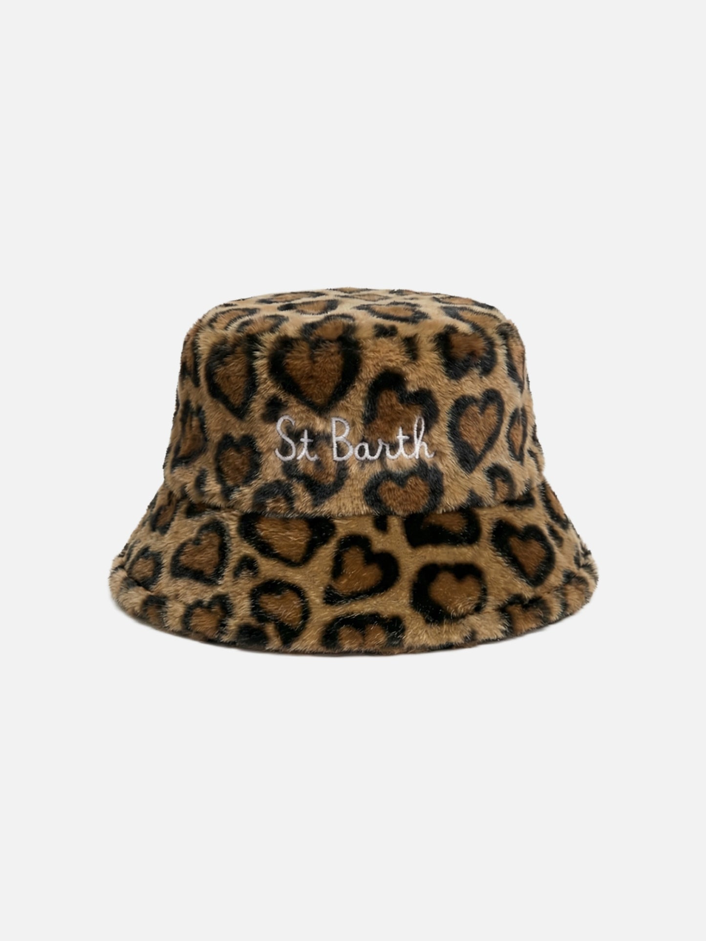 Faux fur bucket hat with animal print