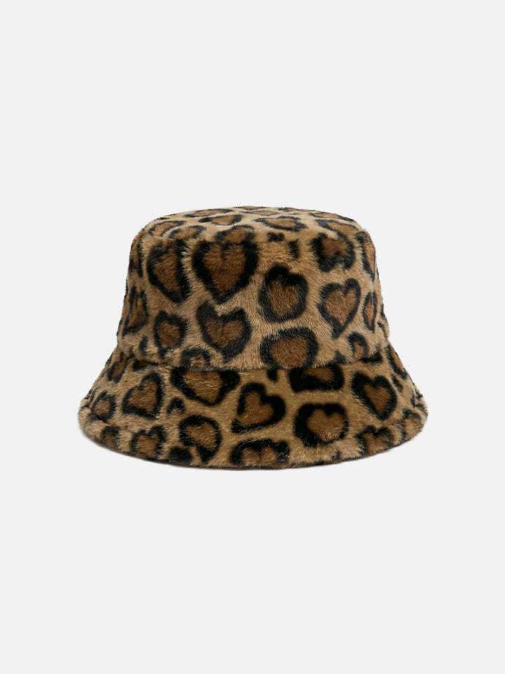 Faux fur bucket hat with animal print
