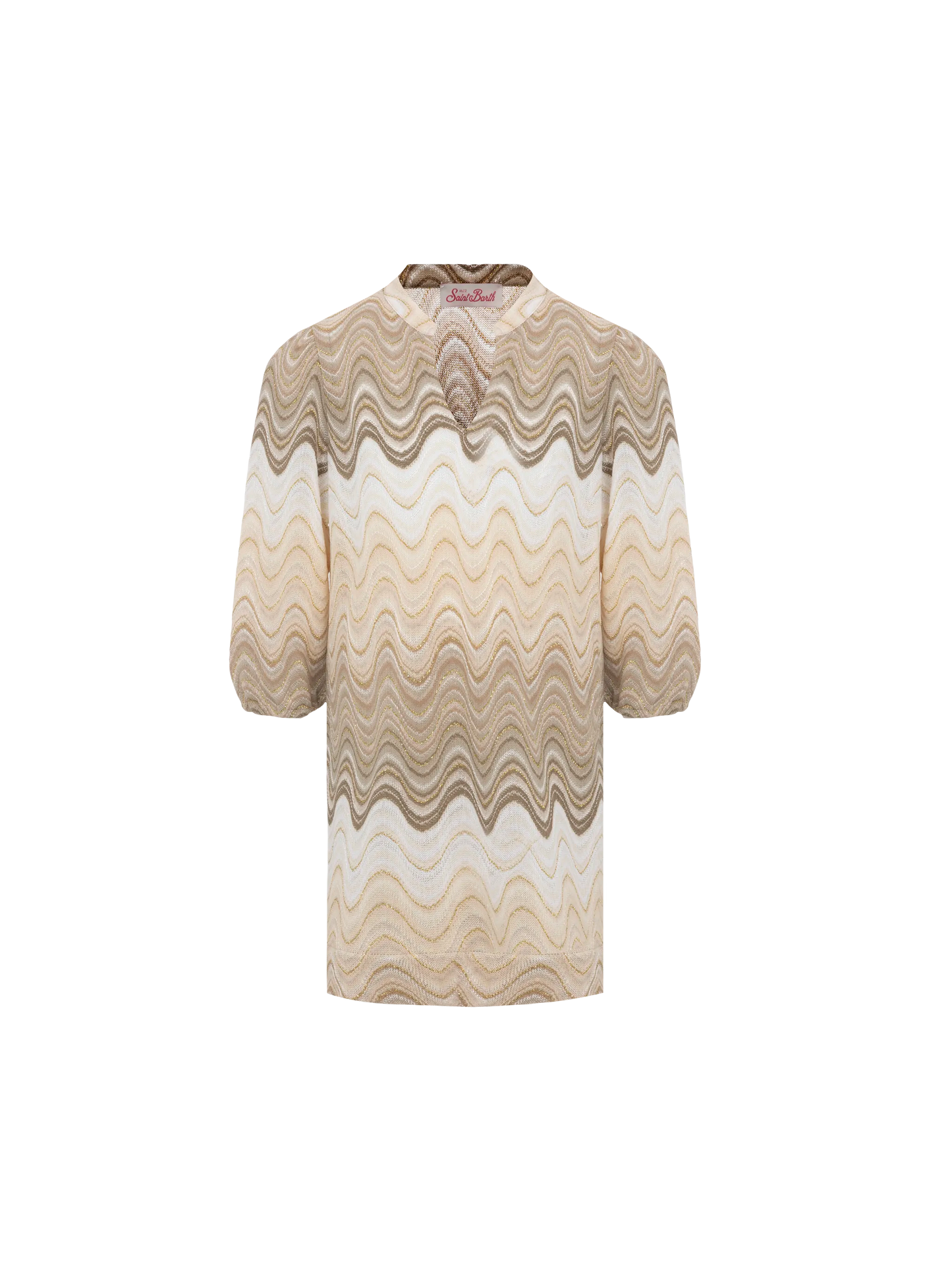 Imany Jr. – Kurzes Kleid aus goldenem Raschelstrick