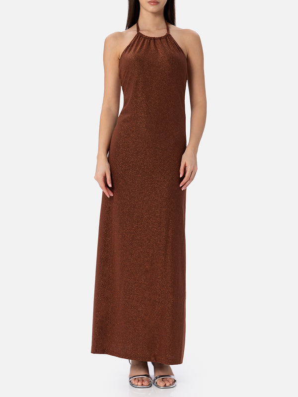 Lurex brown knitted long dress