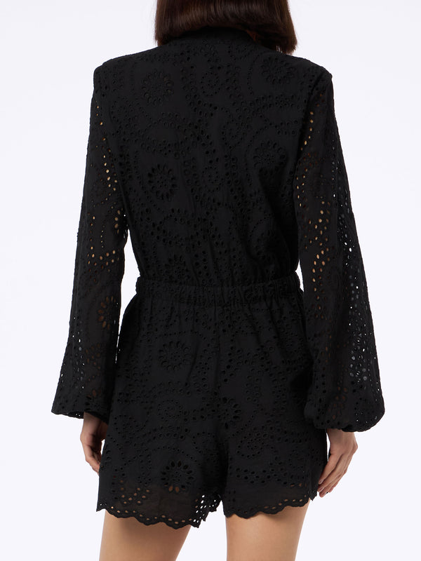 Woman black Sangallo lace cotton playsuit Julian