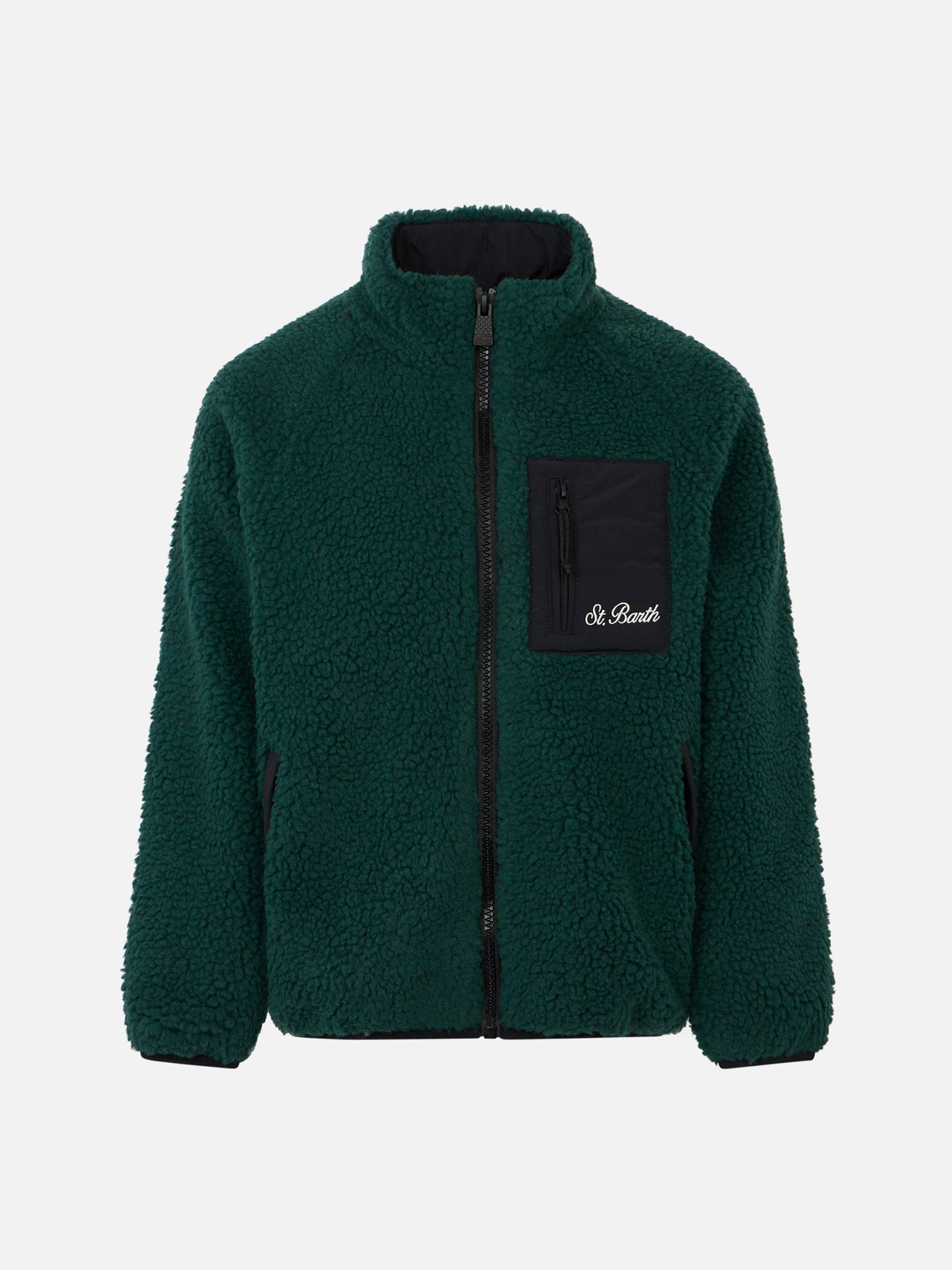 Dark green Keystone Jr PK Jr sherpa jacket with Snoopy print
