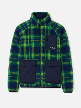 Green and blue Keystone sherpa jacket with tartan pattern