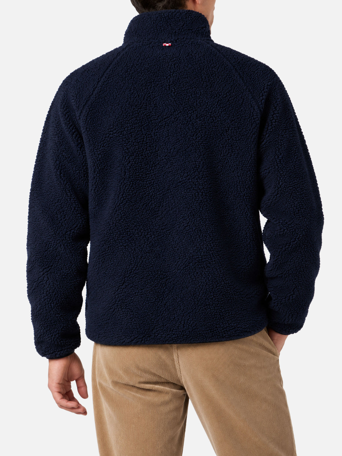 Chaqueta sherpa azul Keystone con bolsillos de parche a cuadros 