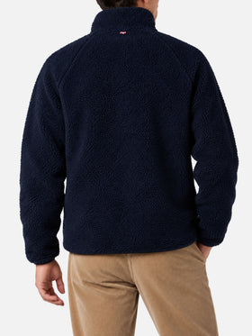 Chaqueta sherpa azul Keystone con bolsillos de parche a cuadros 
