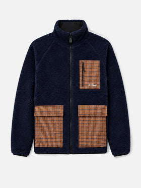 Chaqueta sherpa azul Keystone con bolsillos de parche a cuadros 