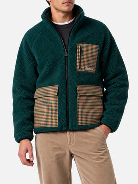 Veste Keystone en sherpa vert avec poches plaquées pied-de-poule 