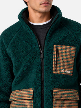 Veste Keystone en sherpa vert avec poches plaquées pied-de-poule 