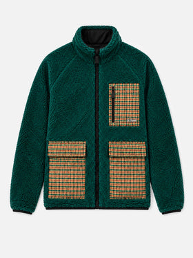 Veste Keystone en sherpa vert avec poches plaquées pied-de-poule 