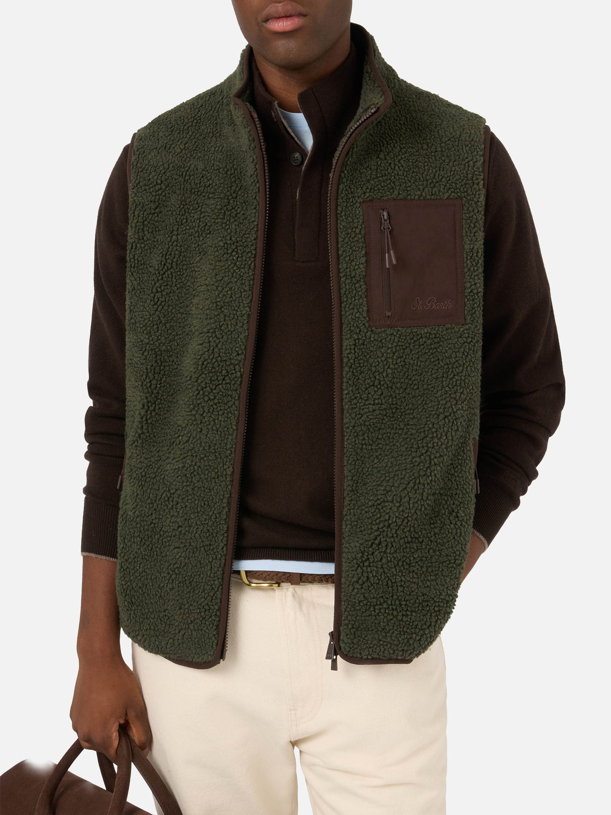 Gilet teddy Keystone vert militaire avec fermeture zippée 