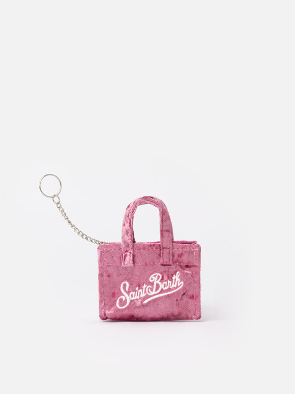 Pink chenille fabric Key Holder with logo embroidery