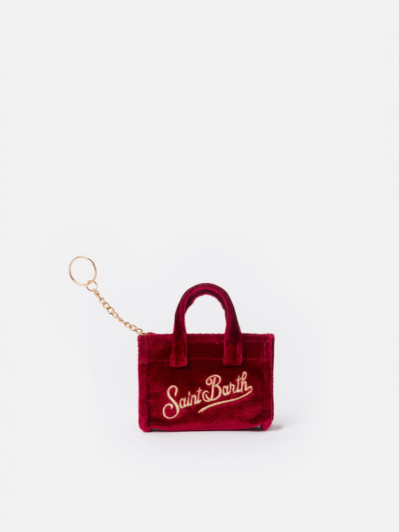 Burgundy velvet fabric Key Holder with logo embroidery