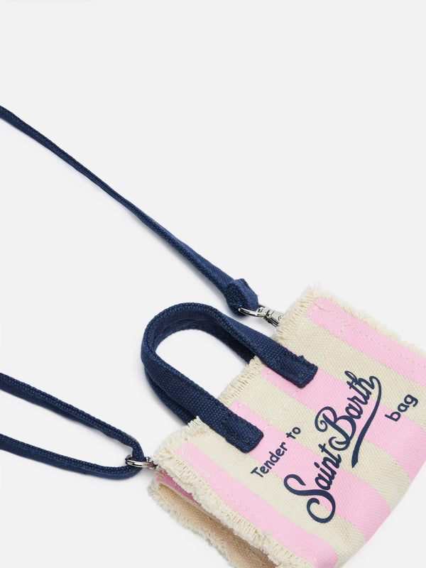 Pink striped cotton canvas Key Holder