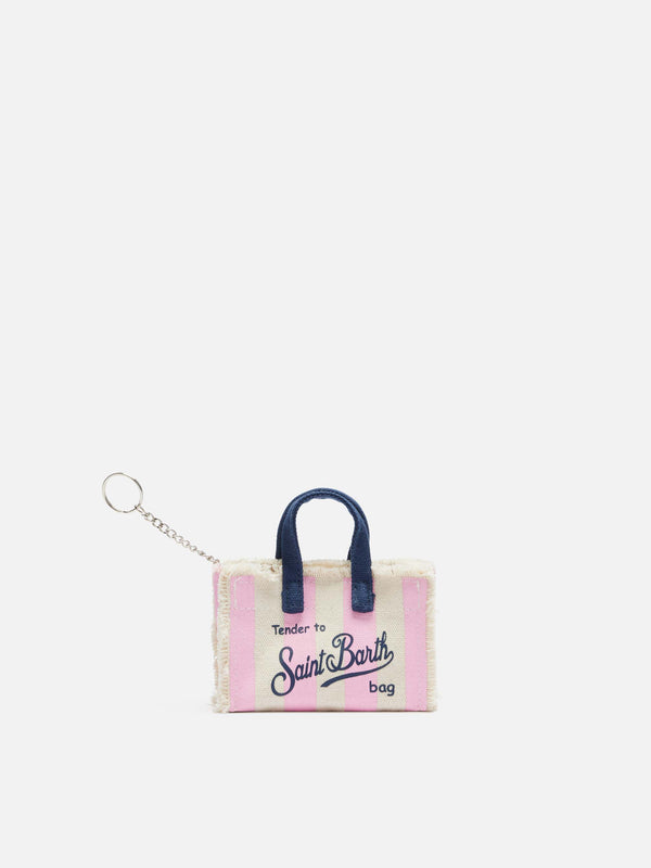 Pink striped cotton canvas Key Holder