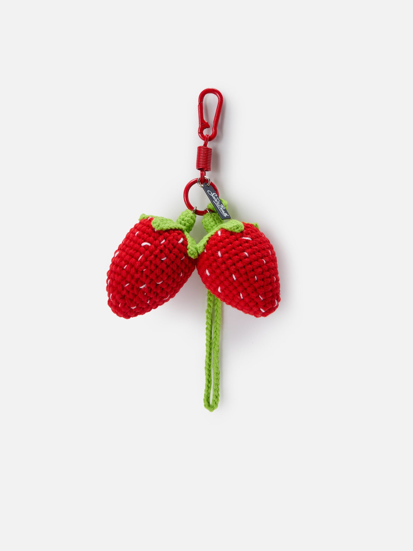 Crochet strawberry-shaped keychain with lobster clasp