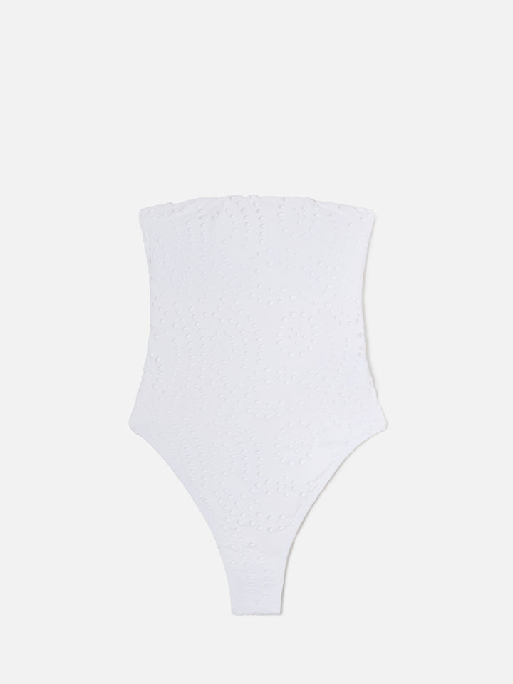 Khyra bandeau one-piece swimsuit in white sangallo textile