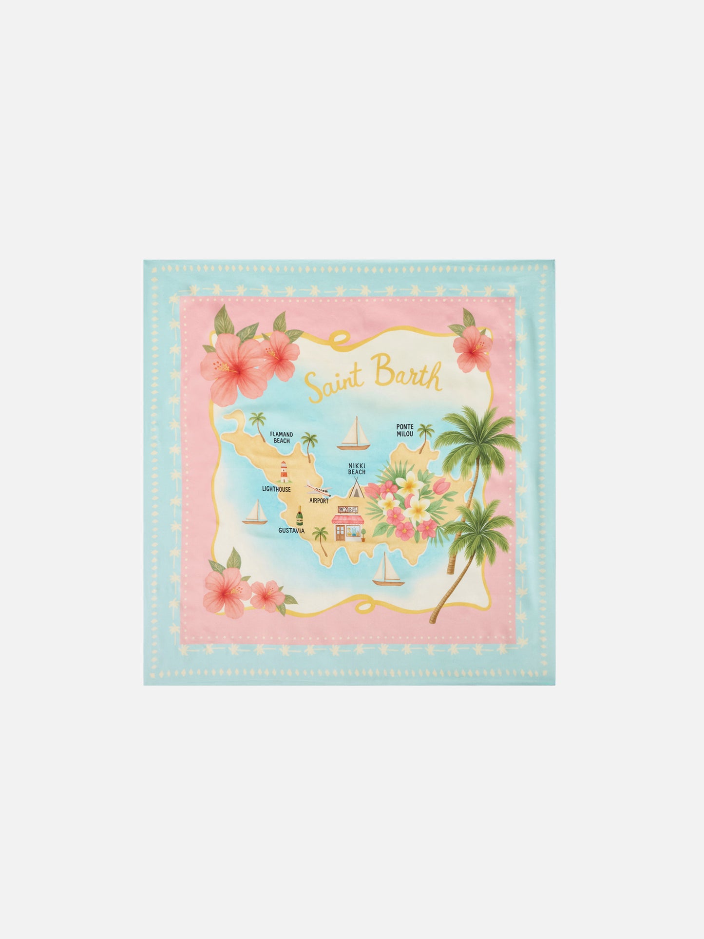 Kitana pure silk foulard with St. Barth map print