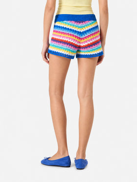 Multicolor crochet Kalima shorts on bluette background